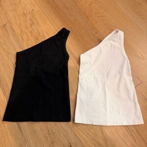 & Other Stories One-Shoulder Ribbed Tank Duo in Black and White